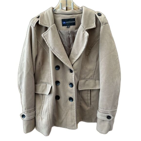 IB Diffusion Coat Women XXL Camel Double Breasted Button Up Pockets Lined - Picture 2 of 12